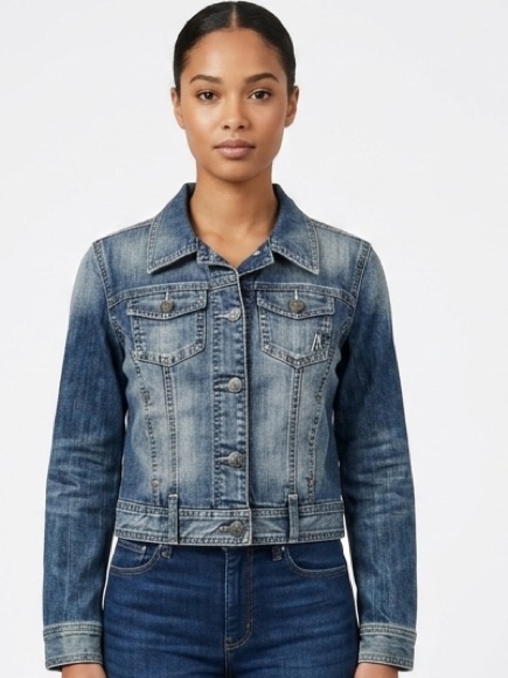 GUESS by Marciano Y2K Denim Jacket Reptile Lining Medium Wash Small Fit
